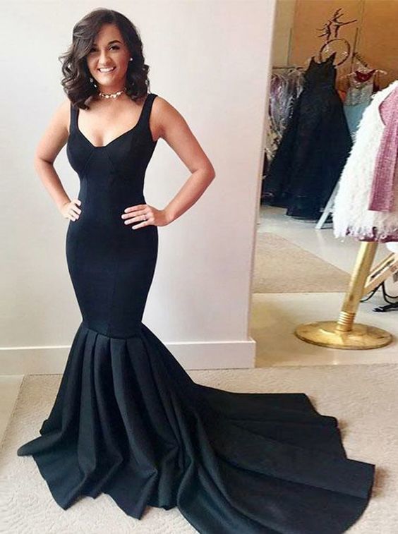 Black Mermaid Prom Dresses With Train    cg15820