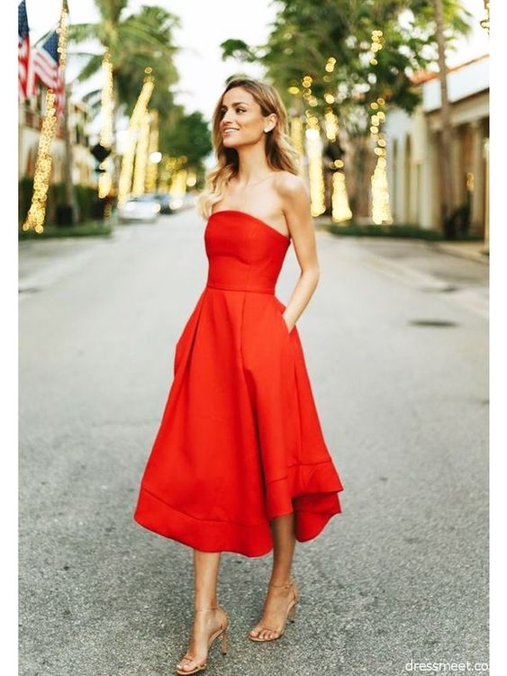 Charming A Line Sweetheart Red Tea Length Homecoming Dress cg1586