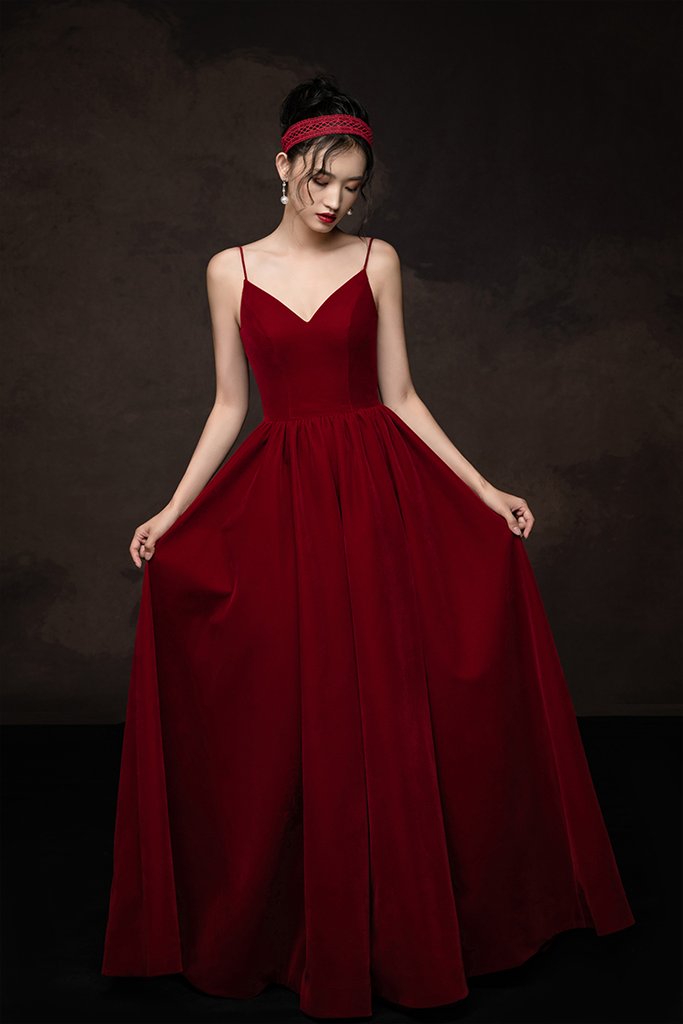 SIMPLE V NECK BURGUNDY LONG PROM DRESS BURGUNDY BRIDESMAID DRESS   cg15886