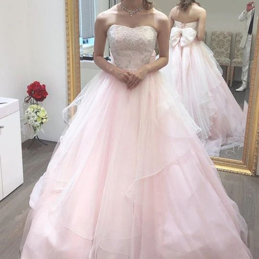 Strapless Sweetheart Floor Length Chiffon Ball Wedding Dress Prom Dress   cg15894