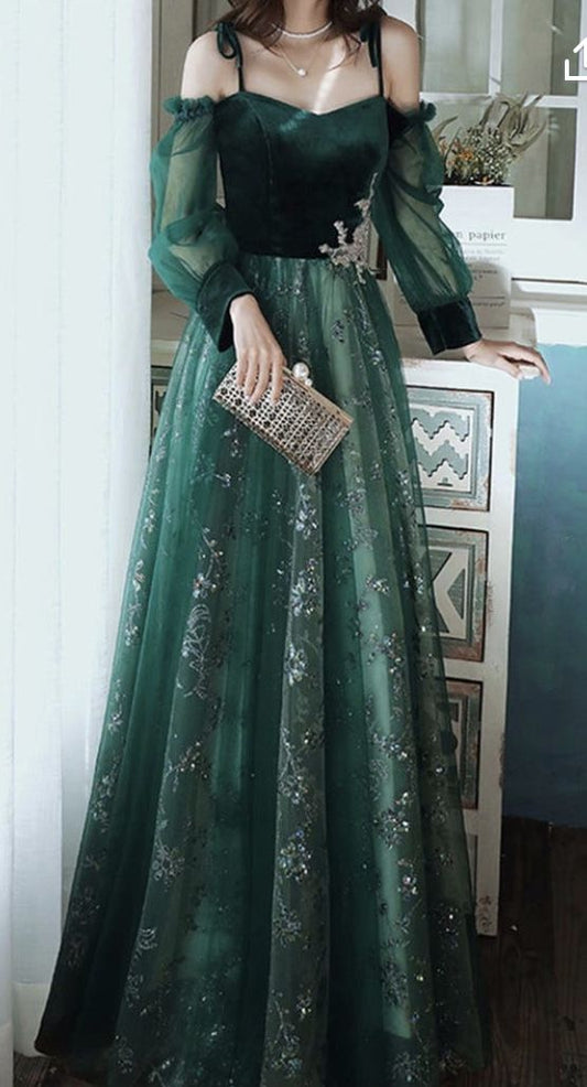 elegant dark green lace gown Prom Dress,   cg16016