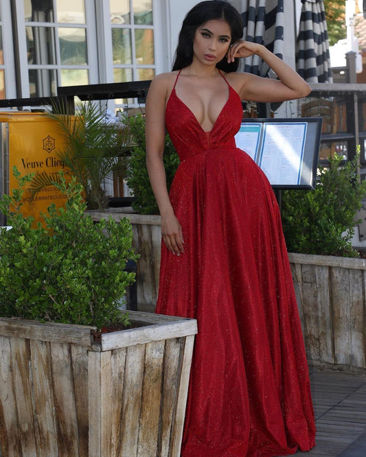 Hot Sexy A Line Deep V Neck Red Long Prom/Evening Dress   cg16032