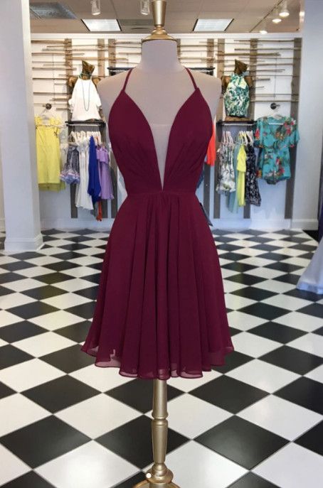 Short Homecoming Dresses short burgundy chiffon party dress for 2021   cg16055