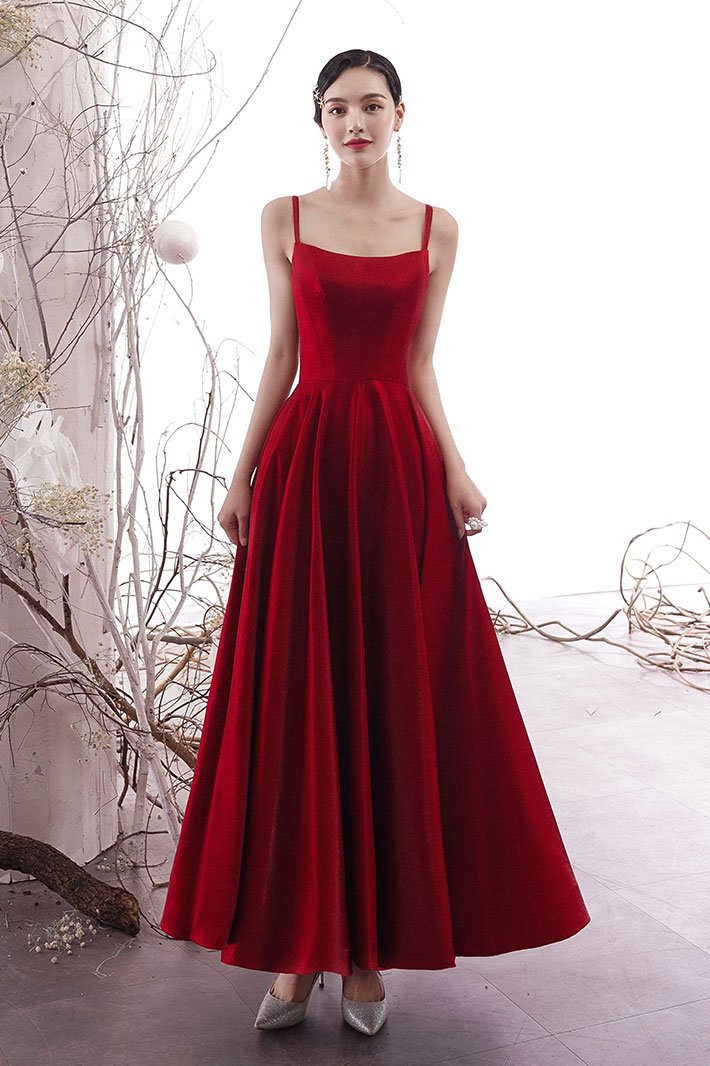 Simple burgundy satin prom dress, burgundy evening dress cg1608