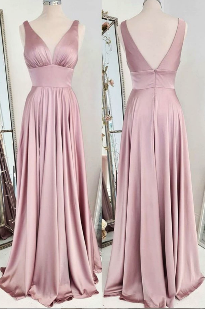 SIMPLE PINK SATIN LONG PROM DRESS PINK BRIDESMAID DRESS    cg16207