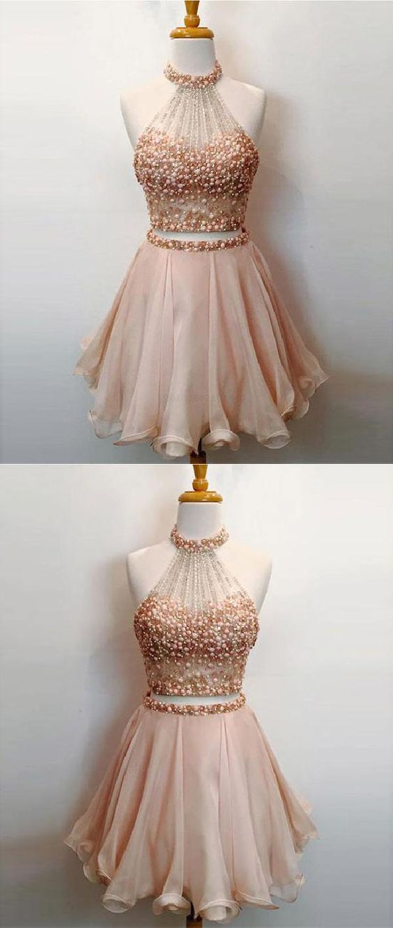 Splendid Short Homecoming Dress Cute Two-Piece Chiffon Short Homecoming Dress With Beading cg1631