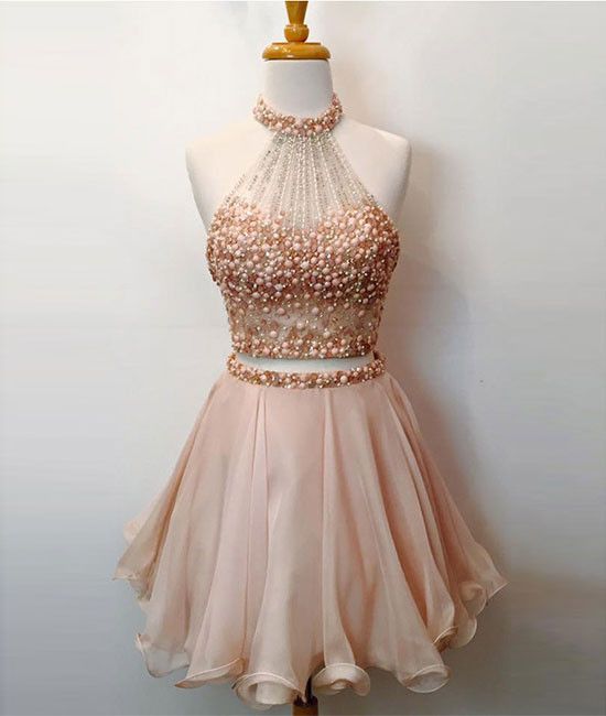 Splendid Short Homecoming Dress Cute Two-Piece Chiffon Short Homecoming Dress With Beading cg1631