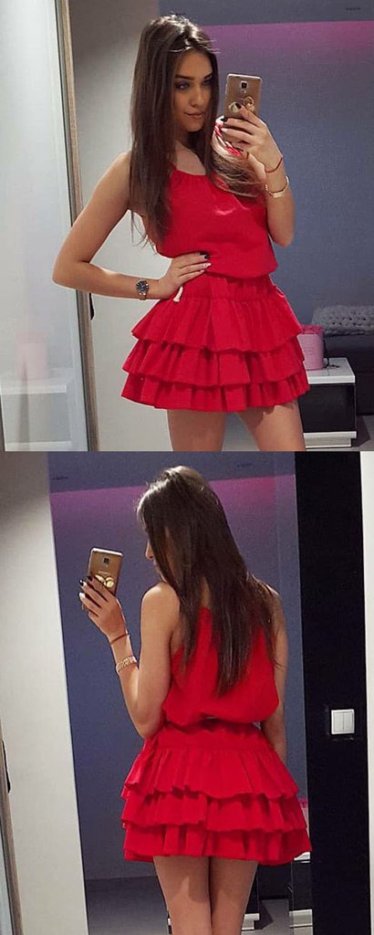 A-Line Scoop Neckline Sleeveless Red Short Cheap Homecoming Dresses cg1653