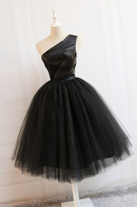 Simple Black One Shoulder A Line Homecoming Dresses Short Dresses cg1681