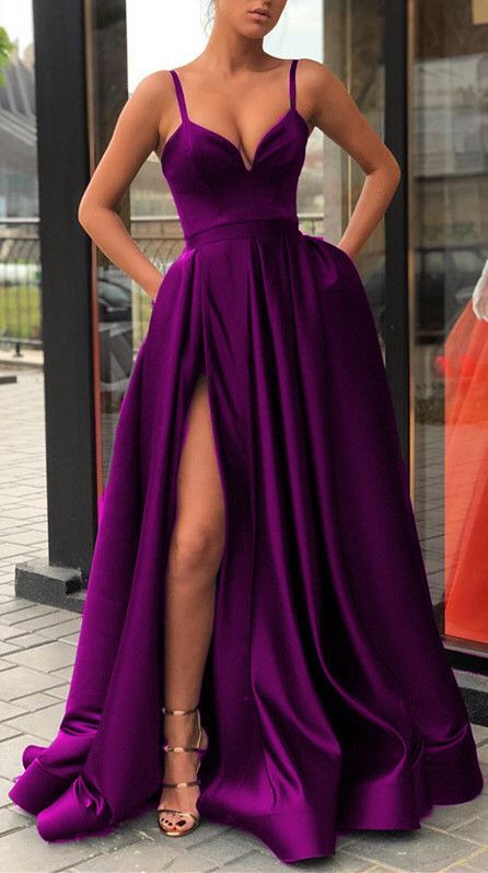 Long A-Line Satin simple Prom Dresses   cg16827