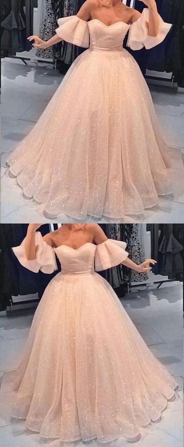 Sparkly Prom Dresses Aline Off-the-shoulder Short Sleeve Chic Long Prom Dress cg1688