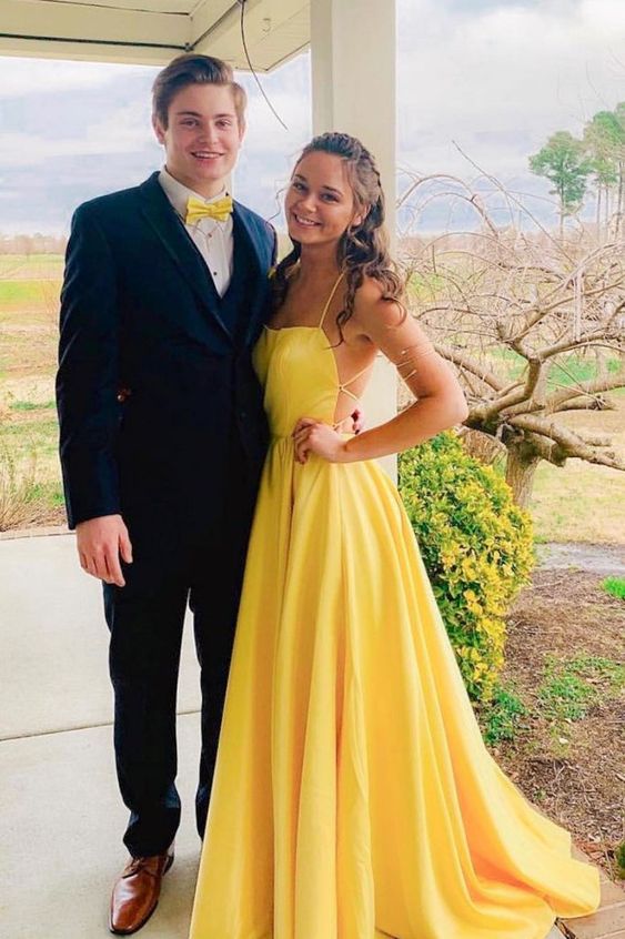 Simple yellow long prom dress, yellow evening dress cg1694