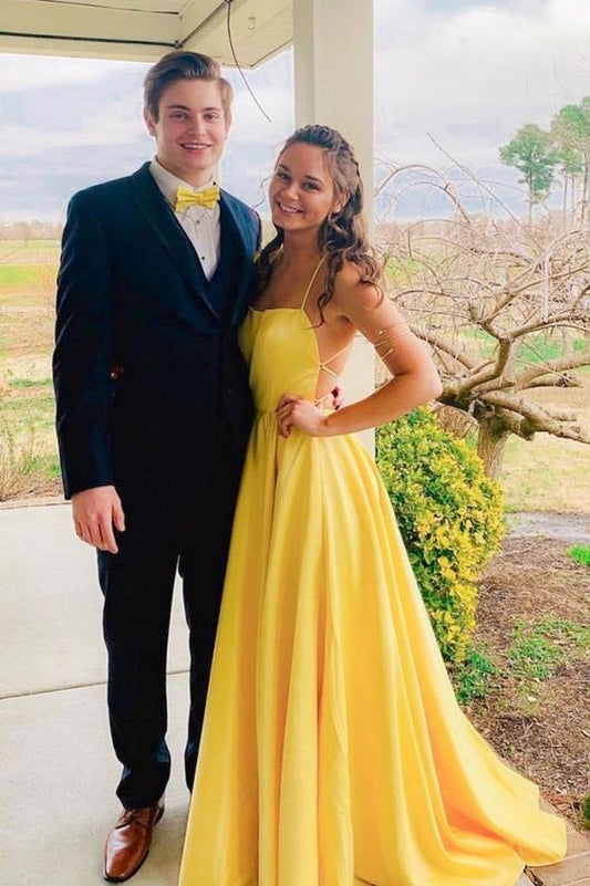 Simple yellow long prom dress, yellow evening dress cg1694