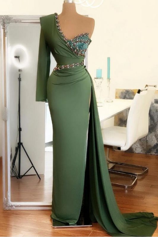 New Sexy Asymmetrical Chiffon Beadings Sexy Slit Prom Dress On Sale   cg17008