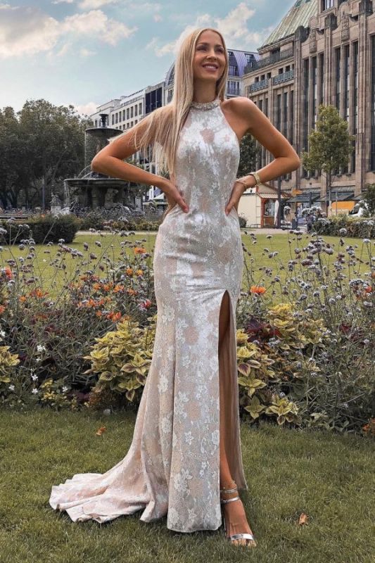 Sexy Backless Lace Slit Prom Dress    cg17015