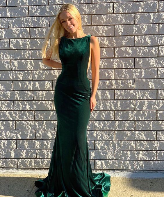 Green Mermaid Long Prom Dress ,Velet Simple Prom Dress    cg17139