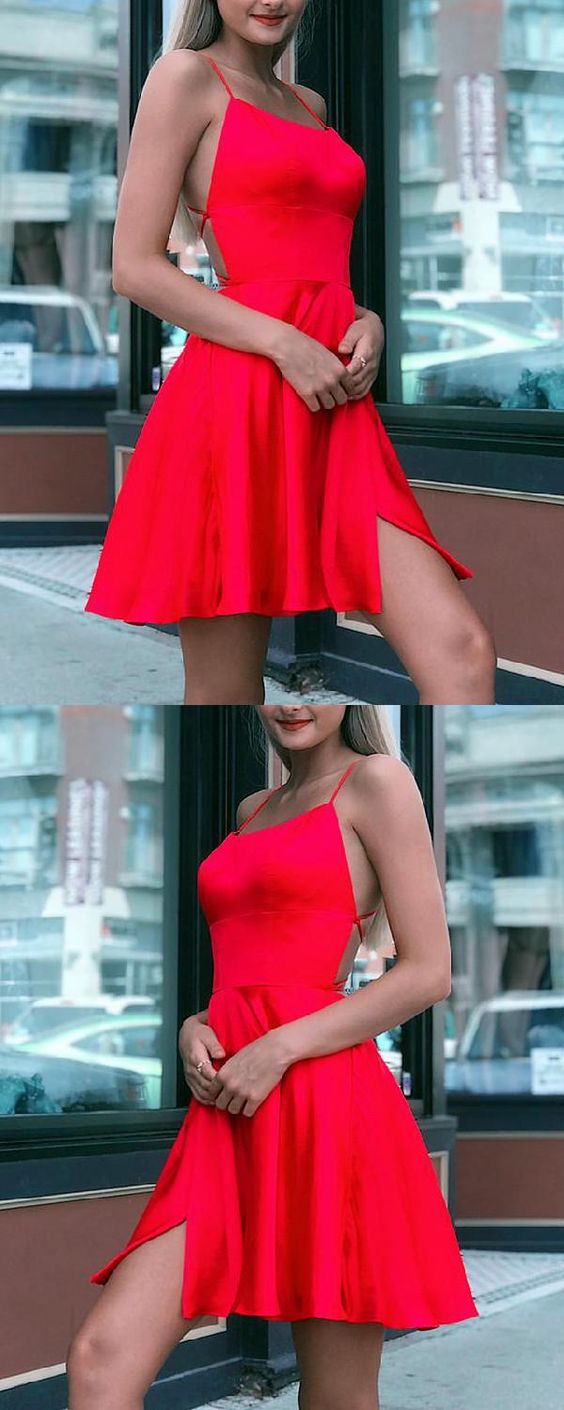 2019 Short A-line Cross Back Homecoming Dresses Satin Cocktail Dress cg1715