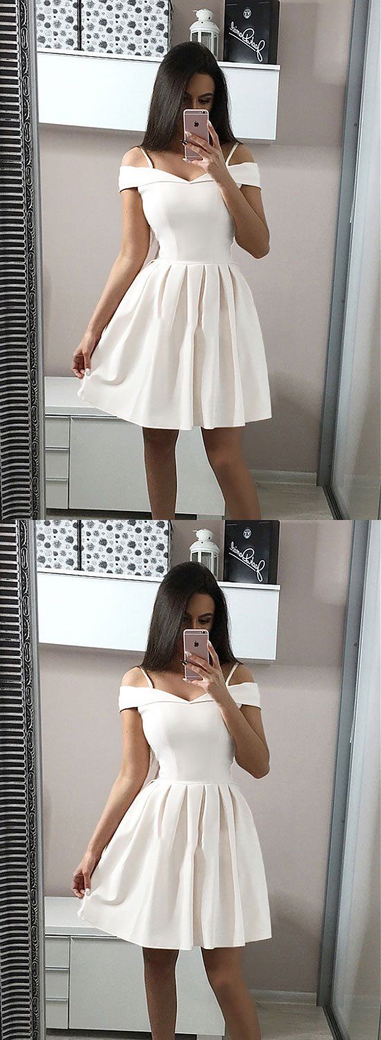 White satin short dress, white homecoming dress cg1722