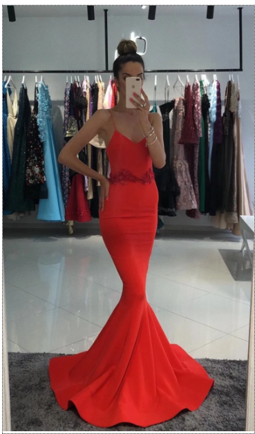 Hot Sexy Mermaid Spaghetti Straps Red Long Prom/Evening Dress Appliques   cg17372