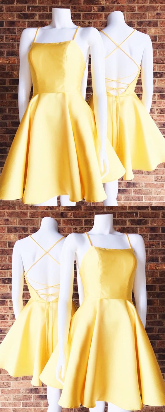 short yellow homecoming dress open back cg1738