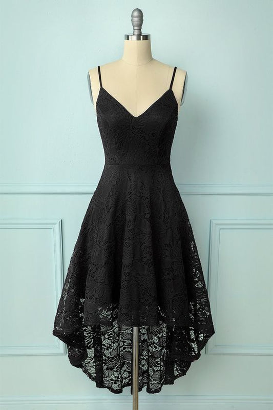 Straps High low Lace Black Homecoming Dress    cg17530