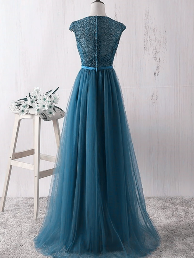 Simple Teal Blue Lace And Tulle Bridesmaid Dresss, Long Prom Dress, Party Dress    cg17587