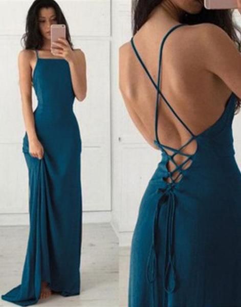 Simple Sexy Backless Teal Chiffon Long Evening Prom Dresses, Popular Cheap Long    cg17679