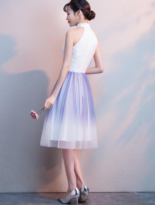 Cute Halter Tulle A-Line Knee Length Party Dress, Light Purple Homecoming Dress cg1792