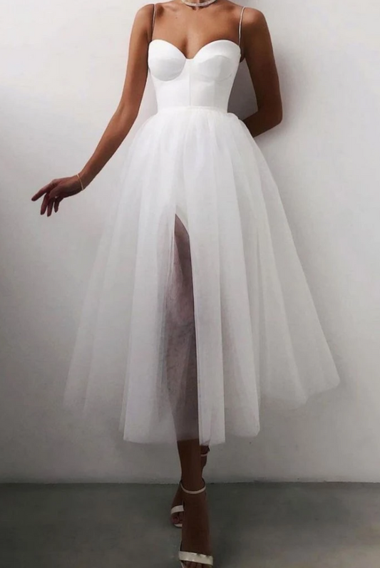 WHITE TULLE SHORT PROM DRESS WHITE TULLE EVENING DRESS   cg17999