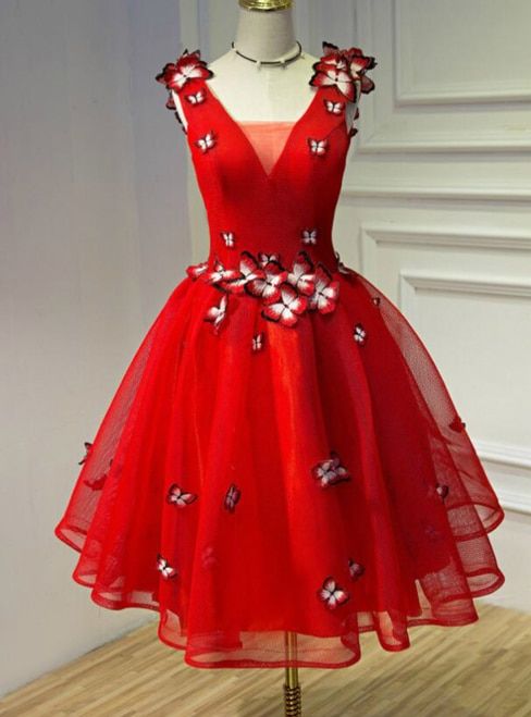 A line red v neck homecoming dress cg1810