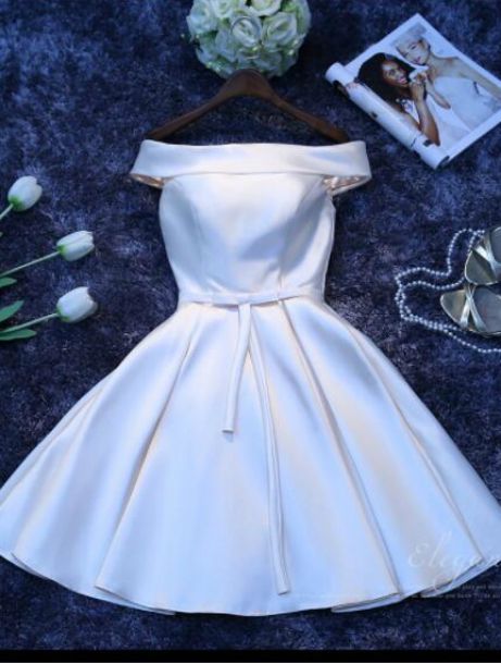 Simple White V Neck Sleeveless A Line Short Satin Homecoming Dresses  cg1813