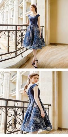 Cap Sleeves Lace-Up Short Navy Blue Homecoming Dress cg1867