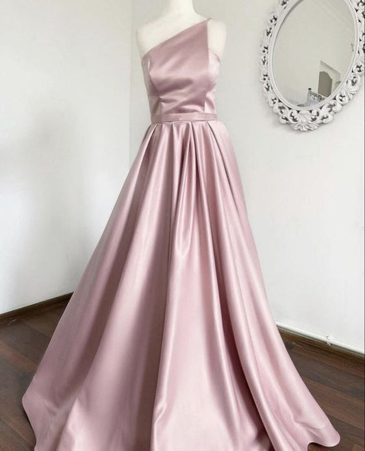 Sexy long a-line prom dresses pink satin formal evening gown for women     cg18872