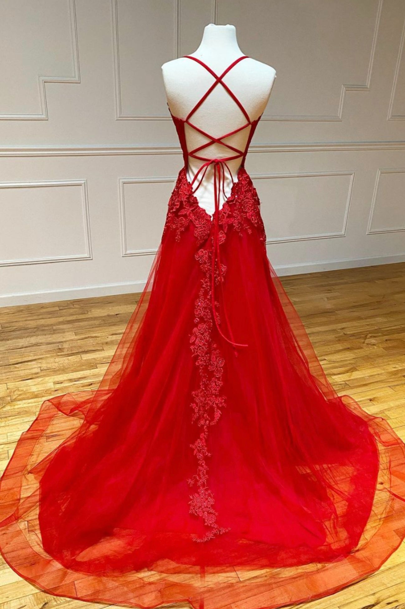 Red lace long prom dress red evening dress    cg18912