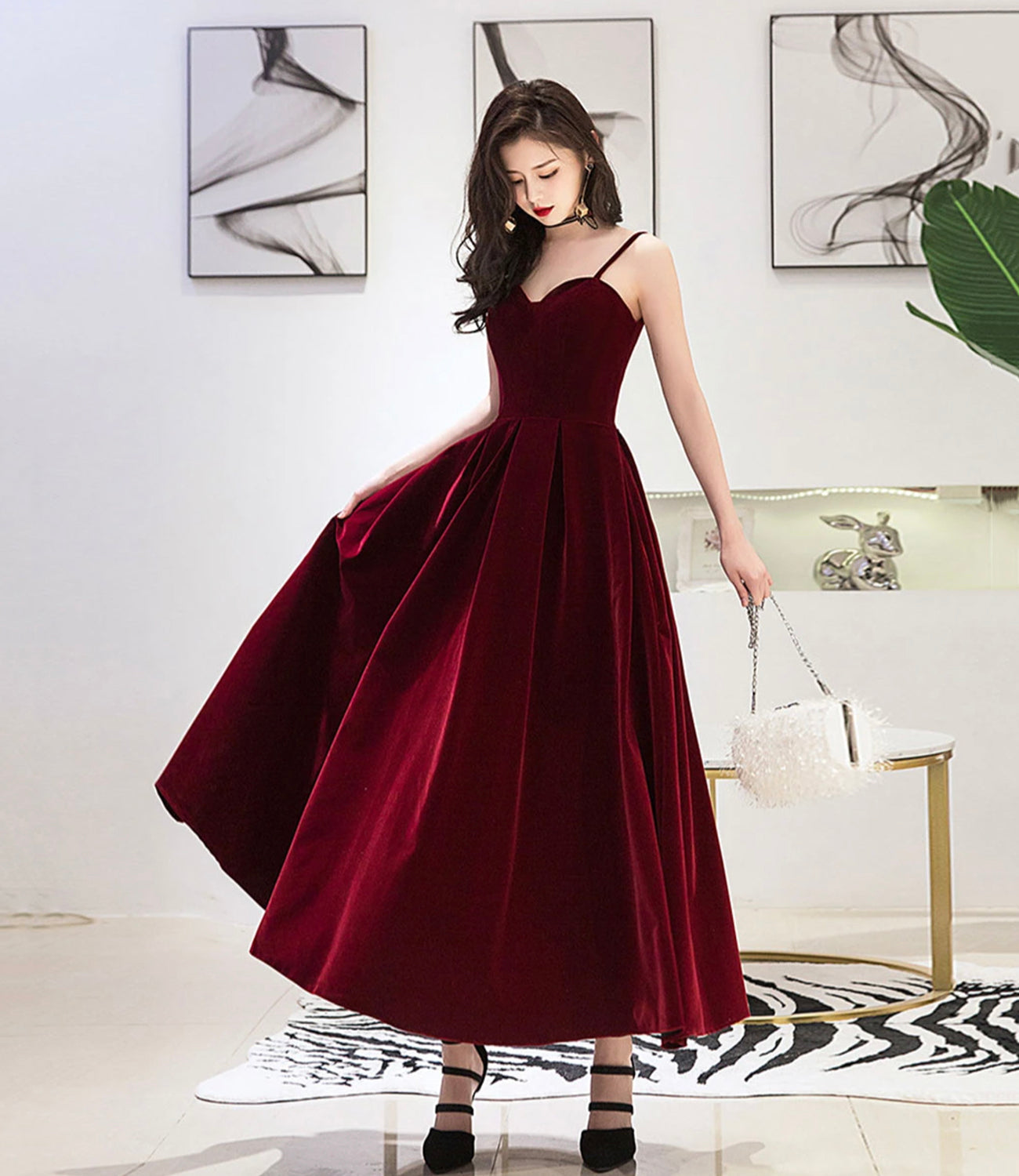 BURGUNDY VELVET SHORT PROM DRESS    cg19031