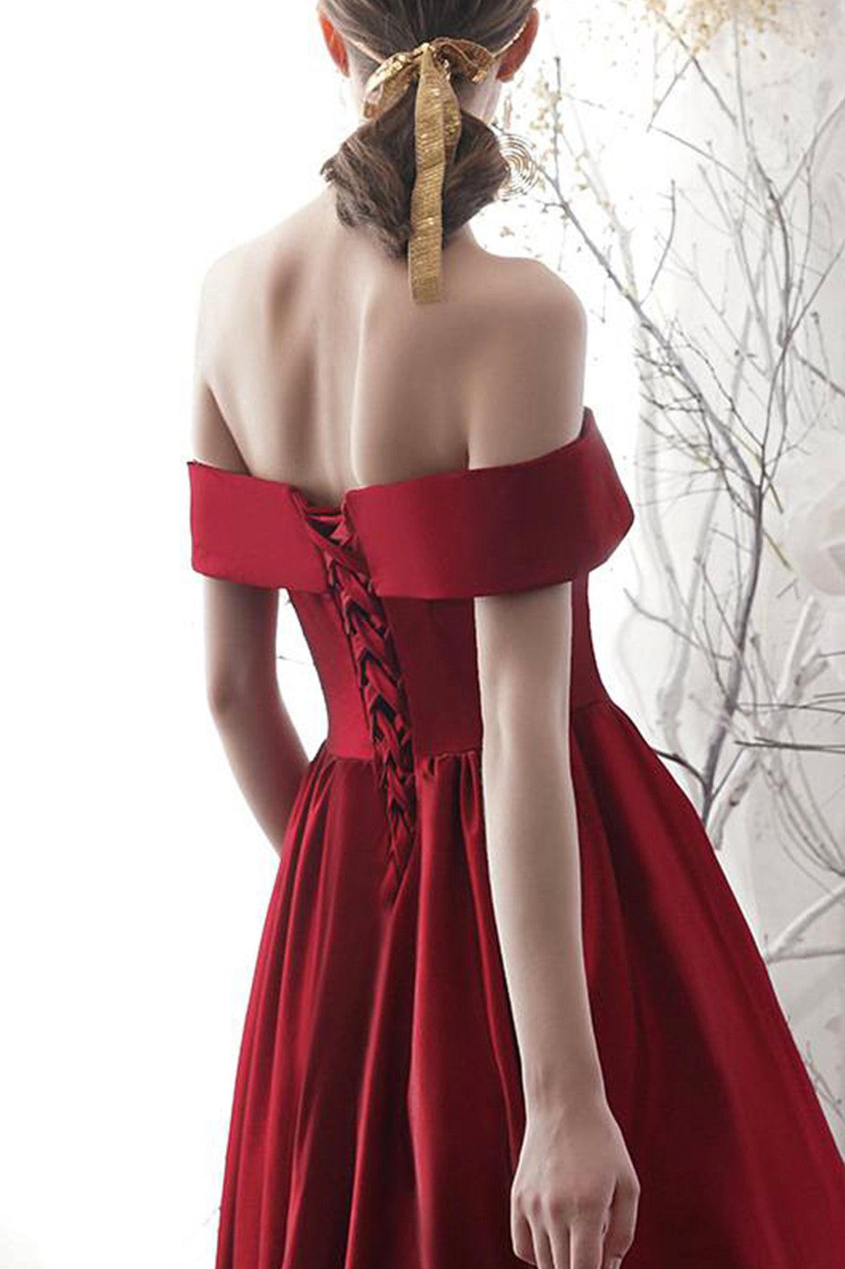 BURGUNDY SATIN SHORT PROM DRESS A LINE EVENING DRESS   cg19032