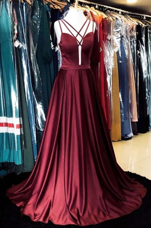 SIMPLE BURGUNDY SATIN LONG PROM DRESS, BURGUNDY EVENING DRESS cg1915