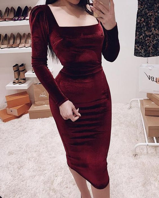 Prom Dress Sexy Burgundy Midi Dress    cg19356