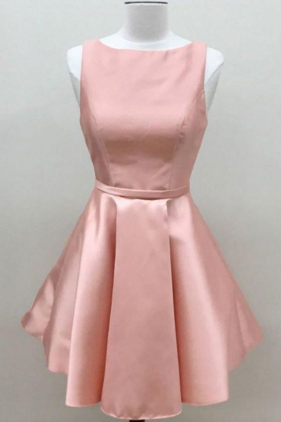 Simple A Line Pink Satin Scoop Cheap Short Dresses,Homecoming Dresses cg1941