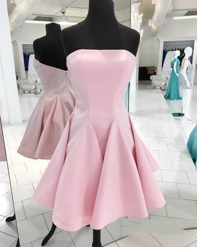 Pink Strapless Backless Homecoming Dresses,A Line Cocktail Dresses  cg1946