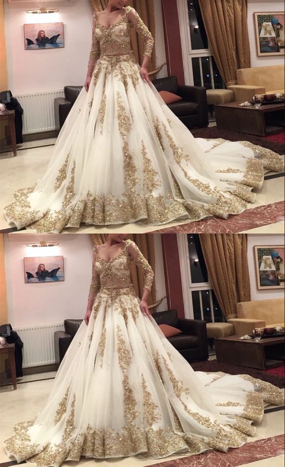 Gold wedding dresses for bride Prom Dress    cg19561