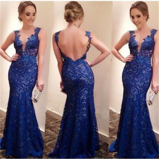 Long Prom Dresses, Blue Prom Dresses, Lace Prom Dresses, Sheath Prom Dresses    cg19755