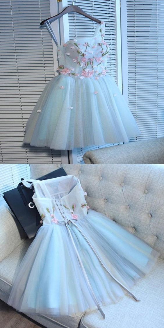 Light Sky Blue Homecoming Dress One Shoulder Short/Mini Drsess Juniors Homecoming Dresses cg1991