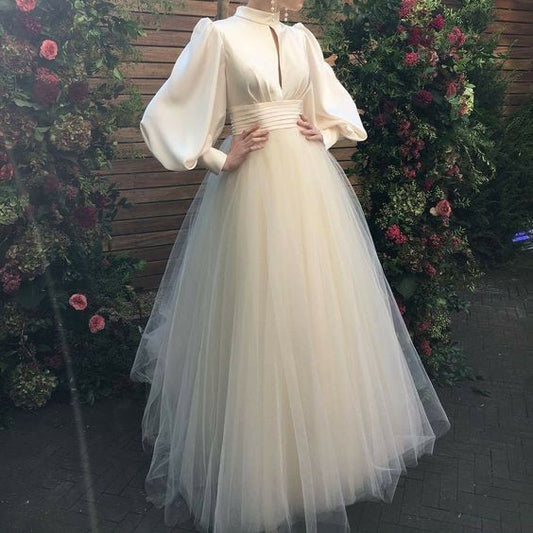 High Neck Prom Dress,Long Sleeve Formal Dresses, Tulle Prom dresses   cg19960