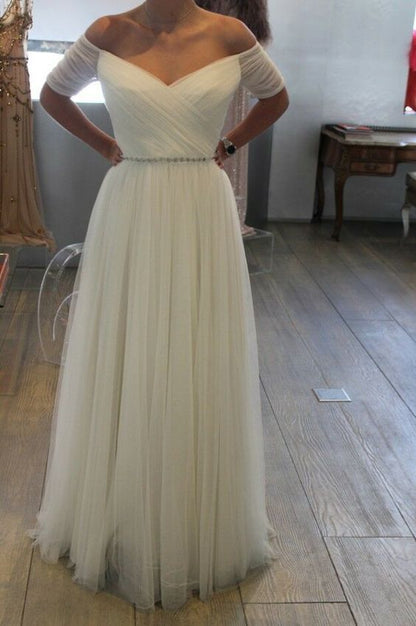 Beach Wedding Dresses Long Bridal Gowns Belted Plus Size Prom Dress    cg20081