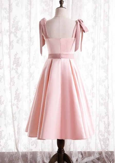 A-line pink satin short party dress homecoming dress with tie shoulders    cg20226