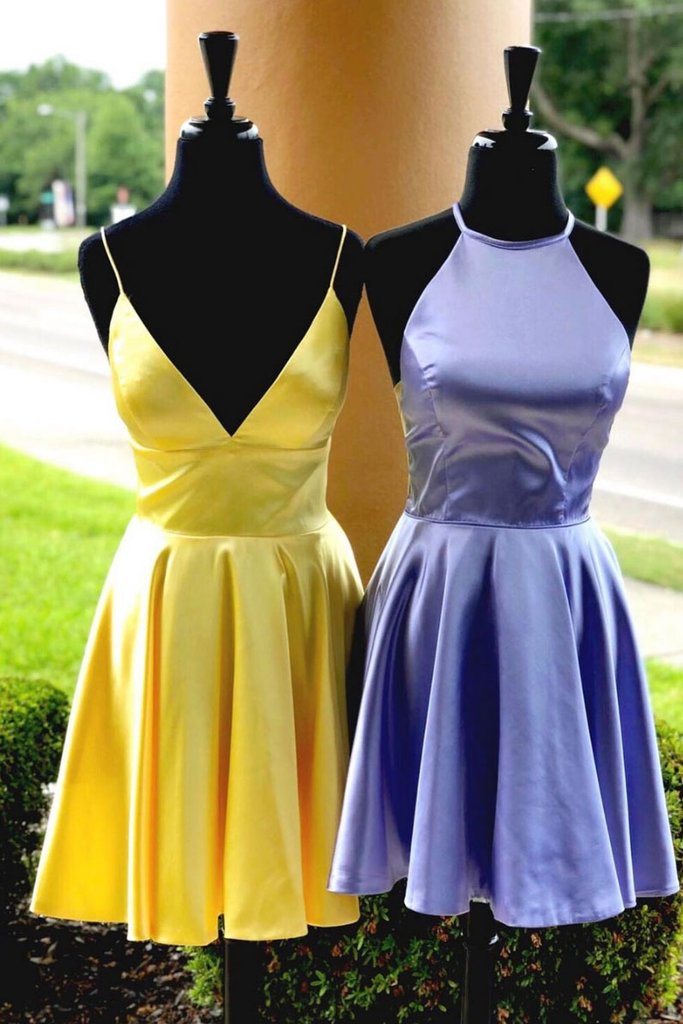 SIMPLE SATIN SHORT DRESS, SATIN HOMECOMING DRESS cg2033