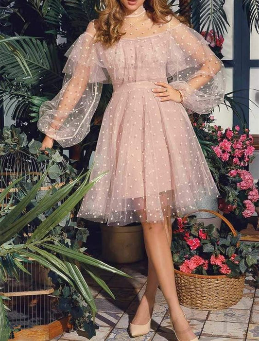 Cute Pink Short Homecoming Dresses,Princess Lace Long Sleeves homecoming Dresses cg2060