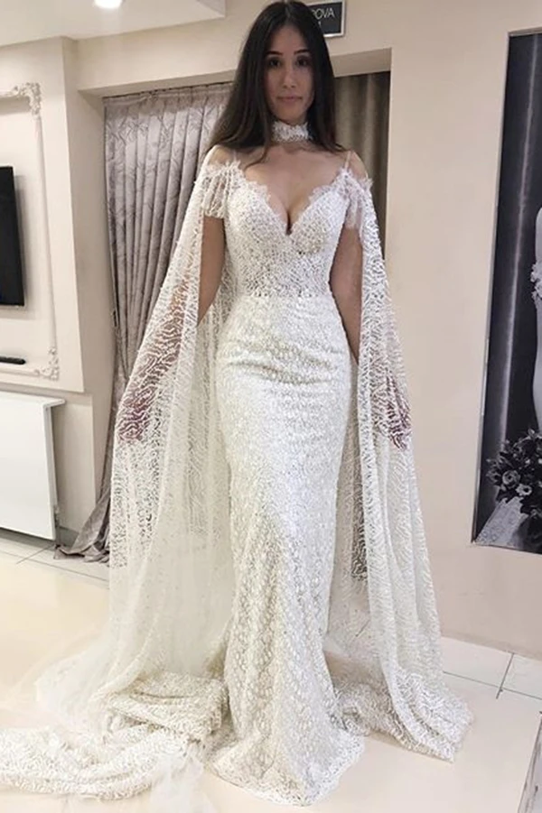 Prom Dresses Impressive Mermaid Spaghetti Straps V Neck Sweep Train Wedding Dresses   cg20977