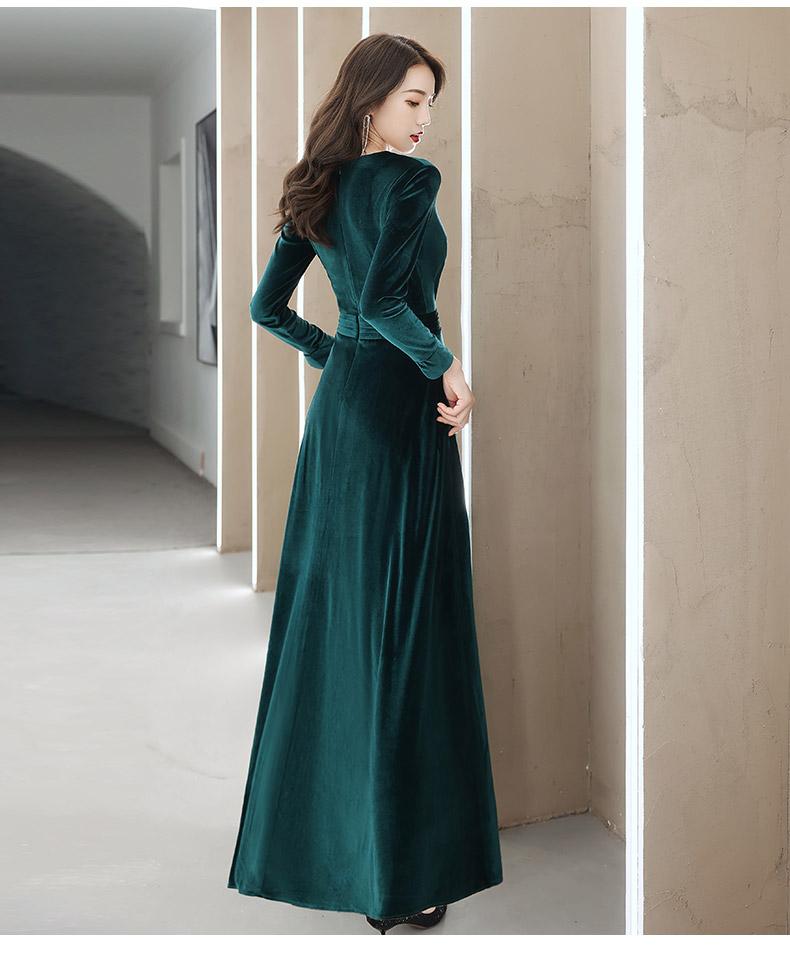 Elegant Velvet Long Sleeves V-Neckline Prom Dress. Velvet Bridesmaid Dress Party Dress    cg21074